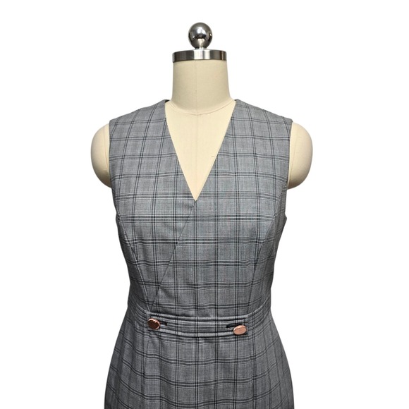 Ted Baker London Plaid Sheath Dress V Neck Sleeveless Business Casual Size 2 - Picture 9 of 10